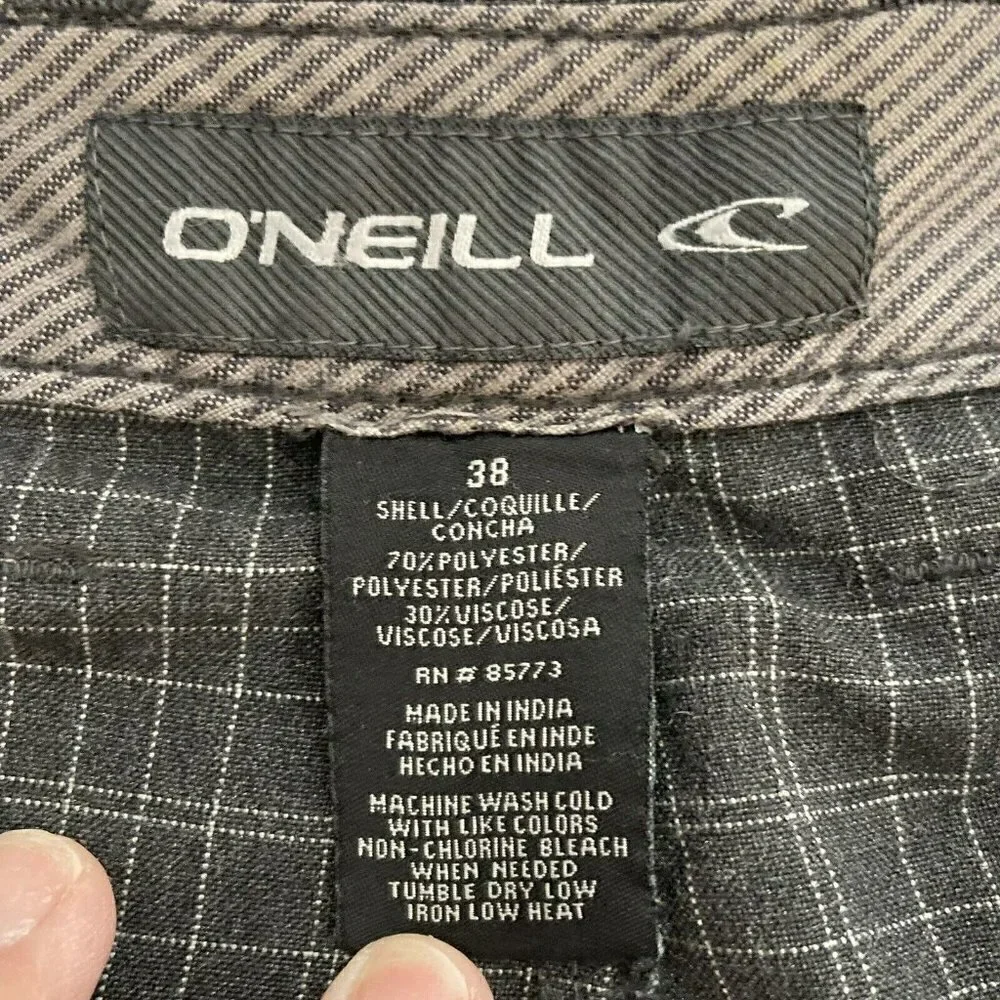 O'Neill Gray Window Pane Plaid Mens 38 Flat Front Casual‎ Bermuda Golf Shorts